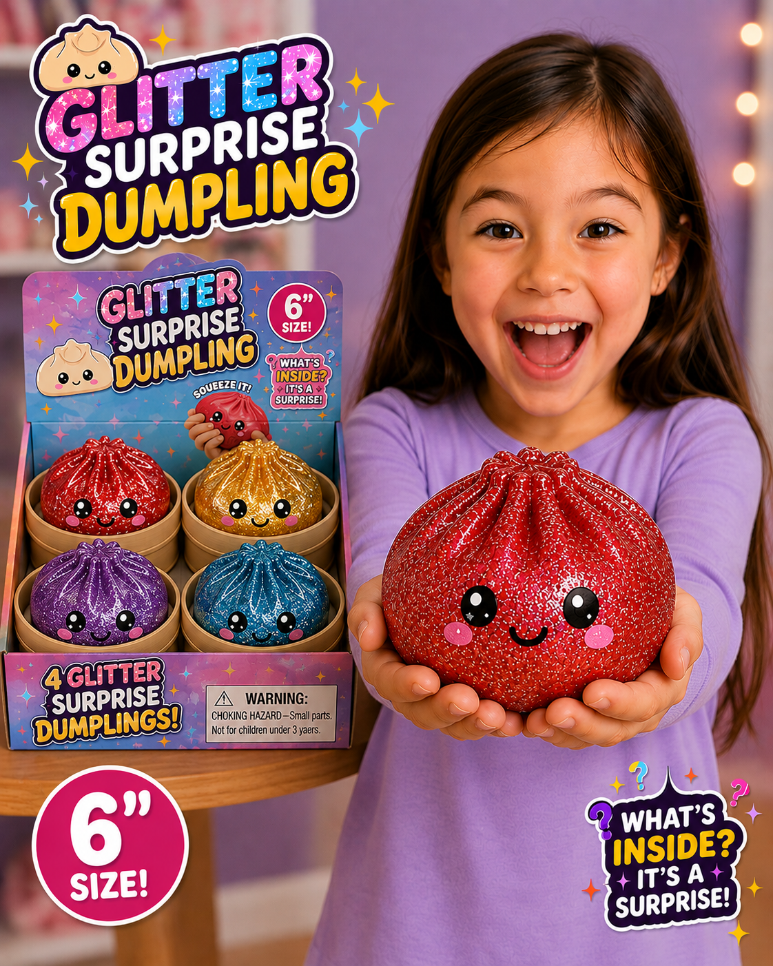 Squishy Glitter Dumplings Asst 6" (Jumbo) ($11.60/EA DELIVERED)